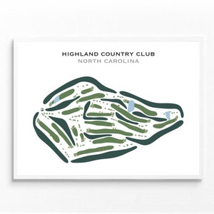 Highland Country Club, NC | Golfbaankaart, golfkaart, golfer cadeau voor hem, scorecardlay-out, cadeau golfer vriendje, kunstdruk INGELIJST
