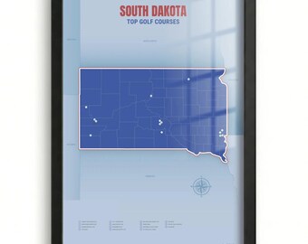 South Dakota Top Golf Courses Map Wall Art, Dads Mancave Wall Art Print, Golf Lover Living Room Wall Decor, Holiday Gift, Golf Lover Gift