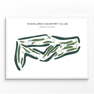 Highland Country Club, KY / Mapa del campo de golf, mapa de golf, regalo de golfista para él, diseño de tarjeta de puntuación, regalo para novio golfista, lámina artística sin marco