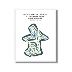 Pecan Valley Course bij Mohawk Park Golf Course, OK | Golfbaankaart, golfkaart, golfer cadeau voor hem, scorecard, golfer cadeau, kunstdruk INGELIJST