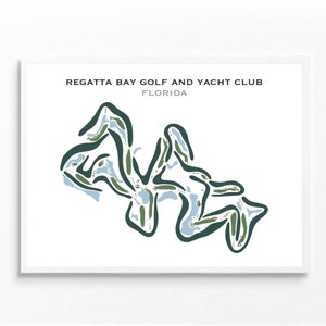 Regatta Bay Golf & Yacht Club, Florida | Golfbaankaart, golfkaart, cadeau golfer, scorecardlay-out, cadeau golfer vriendje, kunstdruk INGELIJST
