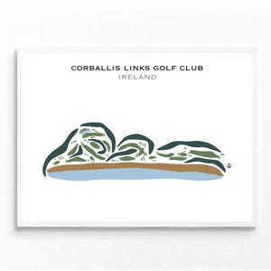 Corballis Links Golf Club, Ierland | Golfbaankaart, golfkaart, golfer cadeau voor hem, scorekaartlay-out, cadeau golfer vriendje, kunstdruk INGELIJST