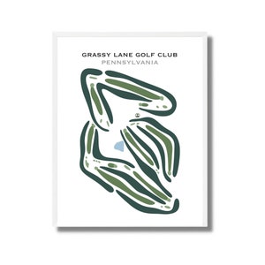 Grassy Lane Golf Club (Pennsylvania) | Kaart van de golfbaan, golfcadeaus voor papa, decor golfer, golfkunst aan de muur | Kunstafdruk in aquarelstijl, niet ingelijst