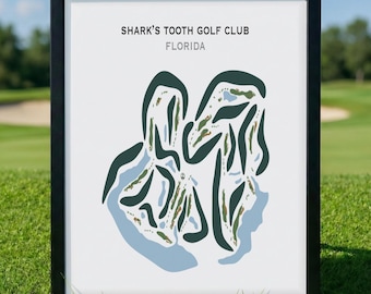 Shark’s Tooth Golf Club, FL Golf Course Map Wall Art, Golfer Lover Gift For Him, Housewarming Gift, Sport Lover Gift, Man Cave Home Decor