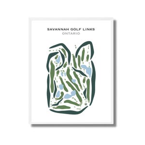 Savannah Golf Links, Ontario | Golfbaankaart, golfkaart, golfer cadeau voor hem, scorecardlay-out, cadeau golfer vriendje, kunstprint INGELIJST