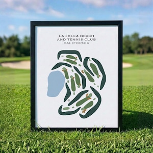 La Jolla Beach & Tennis Club, CA | Golf Course Map, Golf Gifts for Dad, Golfer Décor, Golf Wall Art | Watercolor Style Art Print No framed