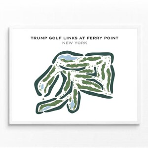Trump Golf Links bij Ferry Point, NY | Golfbaankaart, golfkaart, golfer cadeau voor hem, scorecard, cadeau golfer vriendje, kunstdruk INGELIJST