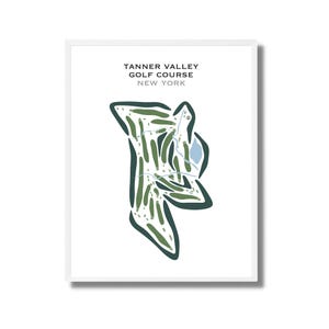 Tanner Valley-golfbaan, New York | Golfbaankaart, golfkaart, golfer cadeau voor hem, scorecardlay-out, cadeau golfer vriendje, kunstprint INGELIJST