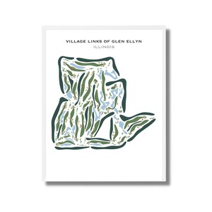 Liens du village de Glen Ellyn, Illinois, carte du parcours de golf, carte du golf, impression murale du golf, aménagement du parcours de golf, cadeaux de golf pour papa, mari golfeur