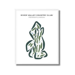 River Valley Country Club, PA / Mapa del campo de golf, Mapa de golf, Regalo para golfista, Diseño de tarjeta de puntuación, Regalo para novio golfista, Lámina artística sin marco