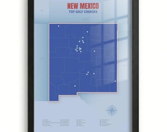 New Mexico Top Golf Courses Map Wall Art, Dads Mancave Wall Art Print, Holiday Gift, Golf Lover Living Room Wall Decor, Golf Lover Gift