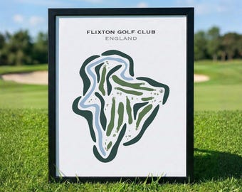 Club de Golf Flixton, Inglaterra / Mapa del campo de golf, Mapa de golf, Regalo para golfista, Diseño de tarjeta de puntuación, Regalo para novio golfista, Lámina decorativa