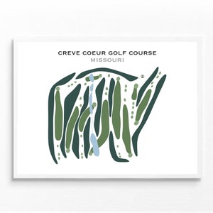 Creve Coeur-golfbaan, Missouri | Golfbaankaart, golfkaart, golfer cadeau voor hem, scorecardlay-out, cadeau golfer vriendje, kunstdruk INGELIJST
