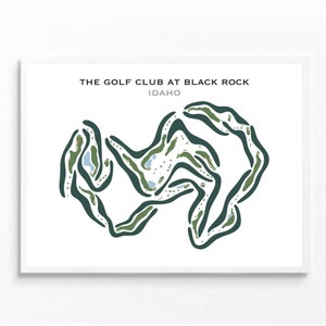 Impressions de clubs de golf - Carte du parcours de golf de Black Rock, Idaho | Oeuvre d'art de conception de terrain de golf pour les murs de bureau | Art aquarelle sur le terrain de golf | Cadeau golfeur