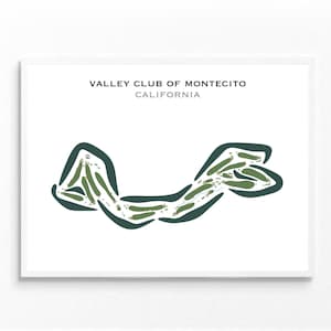 Valley Club of Montecito, CA | Golfbaankaart, golfkaart, golfer cadeau voor hem, scorecardlay-out, cadeau golfer vriendje, kunstdruk INGELIJST