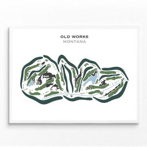 Old Works Golf Club, Montana / Mapa del campo de golf, mapa de golf, regalo de golfista para él, diseño de tarjeta de puntuación, regalo de novio golfista, impresión artística SIN MARCO