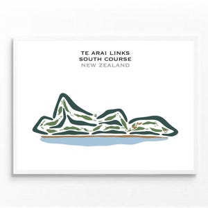 Te Arai Links - Campo de golf sur, Nueva Zelanda / Mapa del campo de golf, Mapa del golf, Regalo de golfista para él, Regalo para novio golfista, Lámina artística SIN MARCO