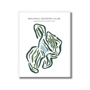 Walpole Country Club, Massachusetts | Golfbaankaart, golfkunstdecor, golfcadeaus voor vader, golfmuurkunst | Kunstafdruk in aquarelstijl, niet ingelijst