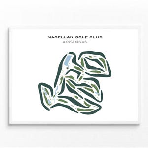 May include: A green and white illustration of a golf course layout, with the text "MAGELLAN GOLF CLUB ARKANSAS" at the top.