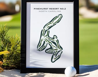 Pinehurst Resort No. 2 Country Club NC Wall Art | Golf Course Map Gift, Golfer Home Décor, Father's day Gift for Dad | Minimalist Sport Art