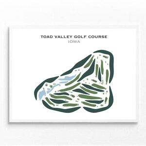 Toad Valley-golfbaan, Iowa | Golfbaankaart, golfkaart, golfer cadeau voor hem, scorecardlay-out, cadeau golfer vriendje, kunstdruk INGELIJST