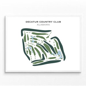 Decatur Country Club, Alabama | Golfbaankaart, golfkaart, golfer cadeau voor hem, scorecardlay-out, cadeau golfer vriendje, kunstprint INGELIJST