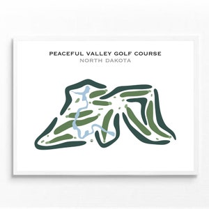 Peaceful Valley-golfbaan, ND | Golfbaankaart, decor, golfer cadeau voor hem, scorecardlay-out, cadeau golfer vriendje, kunstdruk INGELIJST