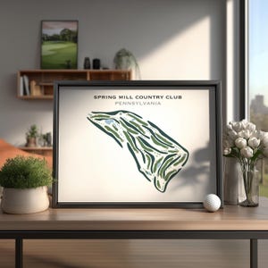 スプリングミルカントリークラブ（ペンシルベニア州）| ゴルフコースマップ、ゴルフマップ、ゴルファーへの彼へのギフト、スコアカードレイアウト、ゴルファーへの彼氏へのギフト、アートプリント装飾