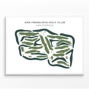 Golf Club Prints- San Francisco California Golf Course Map | Golf Course Poster For Office Walls | Golf Course Craft | Gift For Golf Lover