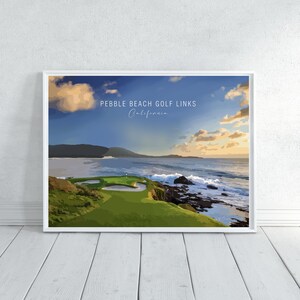 7e hole bij Pebble Beach Golf Links CA Wall Art | Signature hole golf ingelijste poster, golfdecor, sportcadeau voor vader echtgenoot cadeau golfliefhebbers