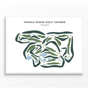 May include: A black and white illustration of a golf course layout, with the text "TANGLE RIDGE GOLF COURSE TEXAS" at the top.