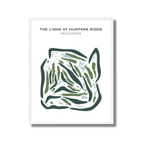 The Links at Hunters Ridge, Michigan | Golfbaankaart, golfkaart, golfer cadeau voor hem, scorecardlay-out, cadeau golfer vriendje, kunstprint INGELIJSTE