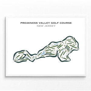 Preakness Valley-golfbaan, New Jersey | Golfbaankaart, decor, golfer cadeau voor hem, scorecardlay-out, cadeau golfer vriendje, kunstdruk INGELIJST