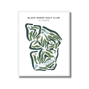 Golf Club Drucke - Schwarze Schafe Illinois Golf Platz Karte | Wunderschöne Karte des Golf Platzes | Ungerahmt Golf Platz Wandkunst | Aquarell Landkarte
