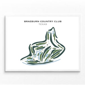 BraeBurn Country Club, Texas / Mapa del campo de golf, mapa de golf, regalo de golfista para él, diseño de tarjeta de puntuación, regalo de novio golfista, impresión artística SIN MARCO