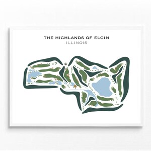 Las Tierras Altas de Elgin, Illinois / Mapa del campo de golf, Mapa del golf, Regalo de golfista para él, Diseño de tarjeta de puntuación, Regalo de novio golfista, Impresión artística SIN MARCO