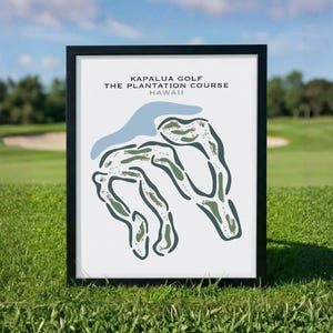 Watercolor Kapalua Golf Course Prints | The Plantation Course Hawaii Golf Course Map Wall Art, Gifts For Dad, Golf Home Décor, Golf Gifts