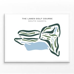Golf Club Prints - Die Seen South Dakota Golf Couse Karte | Golfer Dekor Geschenk für Hauswand | Aquarell Golf Platz Karte Drucken | Ungerahmte Landkarte