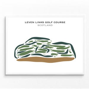 Parcours de golf Leven Links, Écosse | Carte du parcours de golf, carte du golf, cadeau golfeur pour lui, mise en page de la carte de score, cadeau petit ami golfeur, impression d'art sans cadre