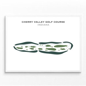 Cherry Valley-golfbaan, IN | Golfbaankaart, golfkaart, golfer cadeau voor hem, scorekaartlay-out, cadeau golfer vriendje, kunstdruk INGELIJST