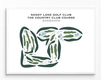 Cadeaux pour golfeurs, Sandy Lane Golf Club - Parcours Country Club, Barbade | Carte du parcours de golf, carte du golf, cadeau golfeur pour lui, cadeau golfeur BF