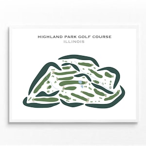 Campo de golf Highland Park, IL / Mapa del campo de golf, Mapa de golf, Regalo para golfista, Diseño de tarjeta de puntuación, Regalo para novio golfista, Lámina artística sin marco