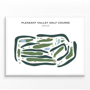 Pleasant Valley-golfbaan, Ohio | Golfbaankaart, decor, golfer cadeau voor hem, scorecardlay-out, cadeau golfer vriendje, kunstdruk INGELIJST