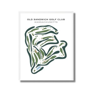 Old Sandwich Golf Club, Massachusetts, golfkunstdruk, wanddecoratie golfer, golfcadeaus voor mannen, gepersonaliseerde golfcadeaus voor papa, INGELIJSTE kaart