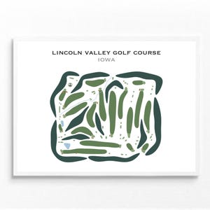 Lincoln Valley-golfbaan, IA | Golfbaankaart, golfkaart, golfer cadeau voor hem, scorecardlay-out, cadeau golfer vriendje, kunstdruk INGELIJST