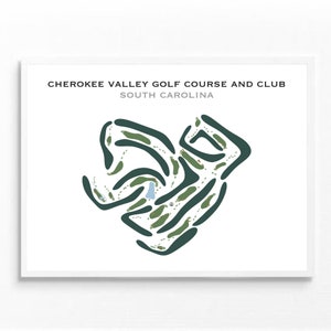 Cherokee Valley-golfbaan en -club, SC | Golfbaankaart, golfkaart, golfer cadeau voor hem, cadeau golfer vriendje, kunstdruk INGELIJSTE