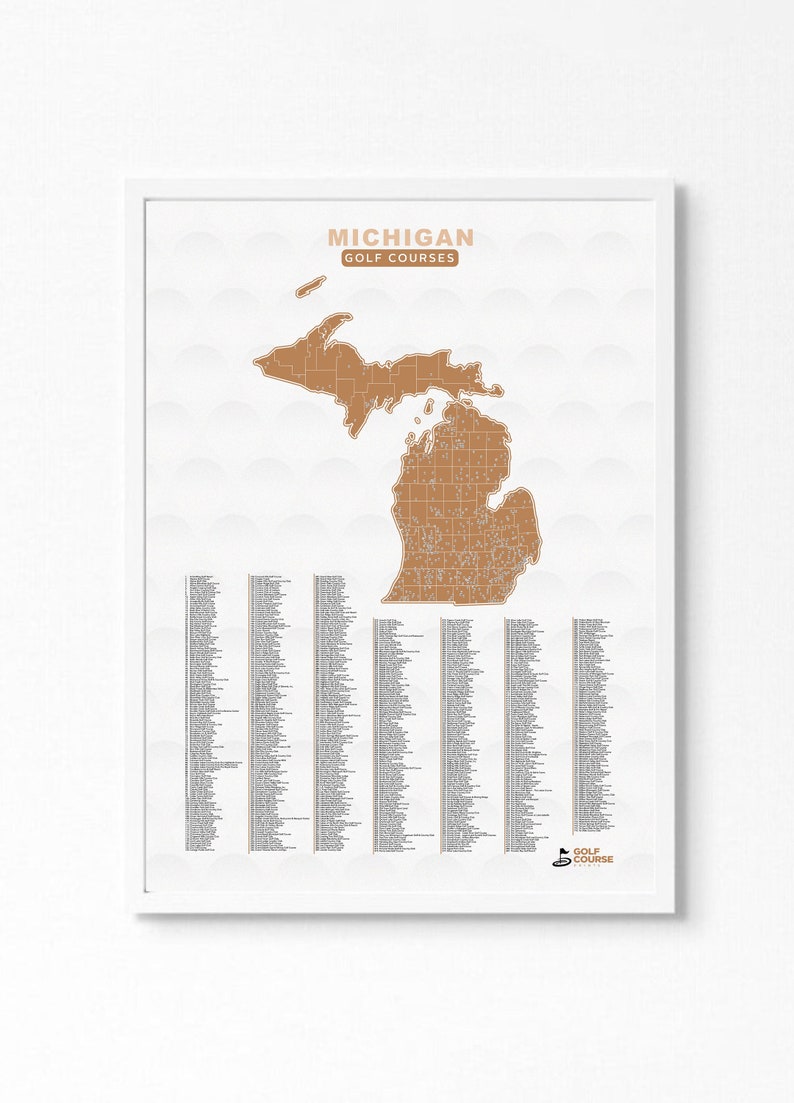 Map of Michigan Golf Courses Great Gift for Husband Golf Etsy