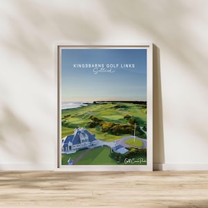 Kingsbarns Golf Links, Schotland | Signature hole golfkunst, wanddecoratie, golfdecor, sportcadeau voor papa, cadeau golfliefhebbers, jubileum golfcadeau