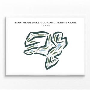 Club de golf et de tennis de Southern Oaks, Texas | Carte du terrain de golf, décoration, cadeau golfeur pour lui, mise en page de la carte de score, cadeau petit ami golfeur, impression d'art sans cadre