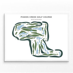 Pigeon Creek-golfbaan, Michigan | Golfbaankaart, golfcadeaus voor vader, golferkunstdecor, golfmuurkunst | Kunstafdruk in aquarelstijl, niet ingelijst